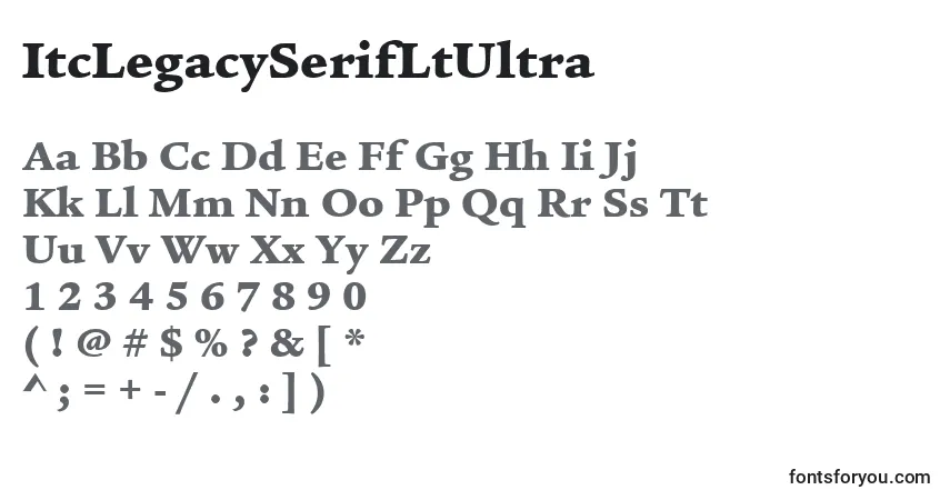 A fonte ItcLegacySerifLtUltra – alfabeto, números, caracteres especiais