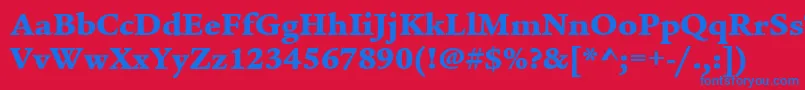 ItcLegacySerifLtUltra-Schriftart – Blaue Schriften auf rotem Hintergrund