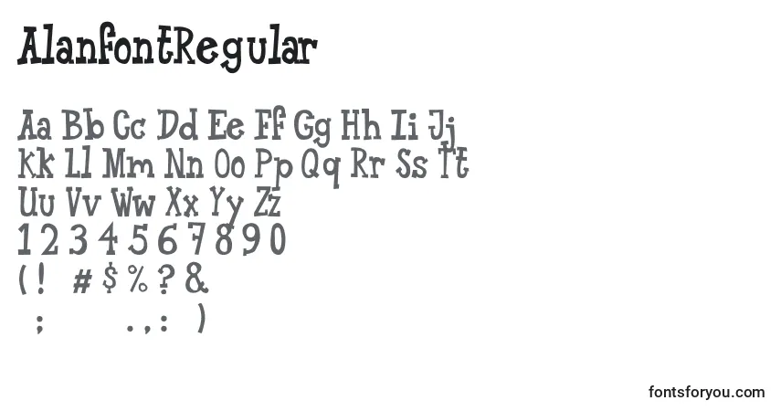 Czcionka AlanfontRegular – alfabet, cyfry, specjalne znaki