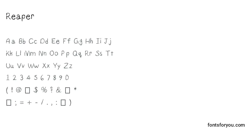 Czcionka Reaper – alfabet, cyfry, specjalne znaki