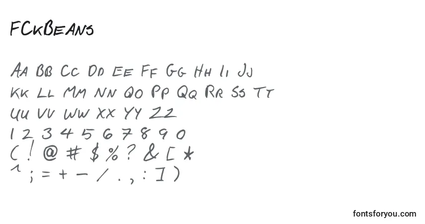 Czcionka FCkBeans – alfabet, cyfry, specjalne znaki