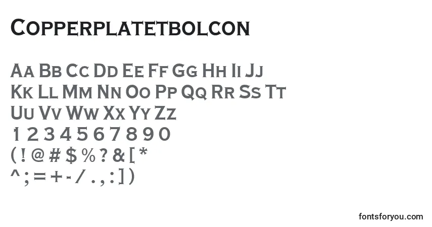 A fonte Copperplatetbolcon – alfabeto, números, caracteres especiais