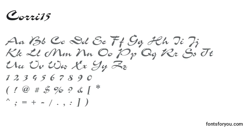 Schriftart Corri15 – Alphabet, Zahlen, spezielle Symbole