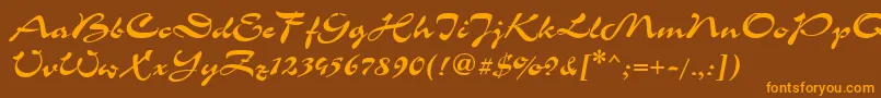 フォントCorri15 – オレンジ色の文字が茶色の背景にあります。