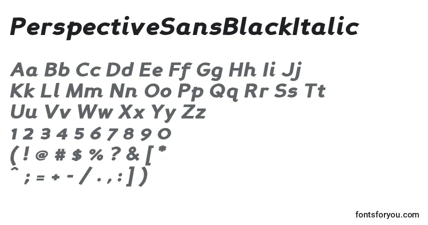 Czcionka PerspectiveSansBlackItalic – alfabet, cyfry, specjalne znaki