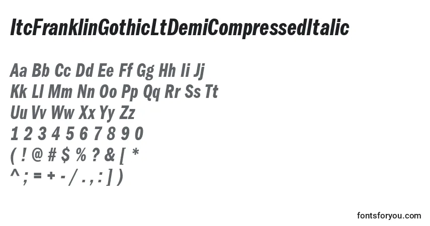 Schriftart ItcFranklinGothicLtDemiCompressedItalic – Alphabet, Zahlen, spezielle Symbole