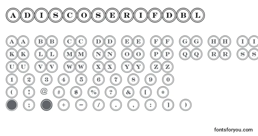 Czcionka ADiscoserifdbl – alfabet, cyfry, specjalne znaki
