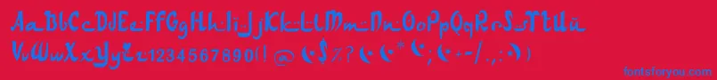 Arabdancesmediumitalic-Schriftart – Blaue Schriften auf rotem Hintergrund