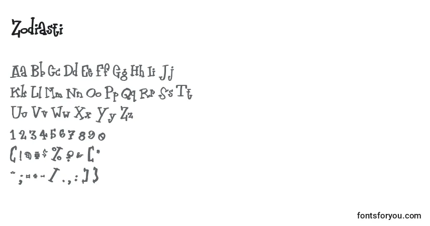 Fuente Zodiasti - alfabeto, números, caracteres especiales