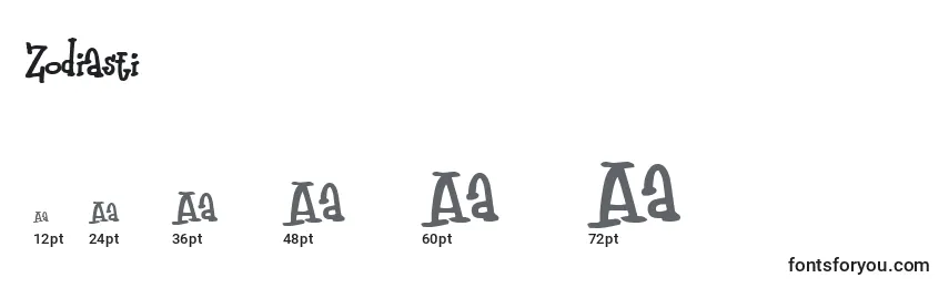 Размеры шрифта Zodiasti