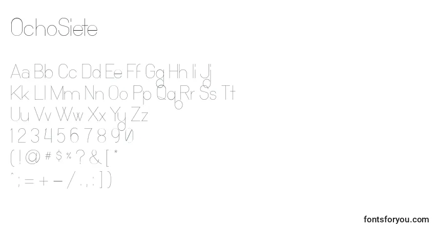 Schriftart OchoSiete – Alphabet, Zahlen, spezielle Symbole