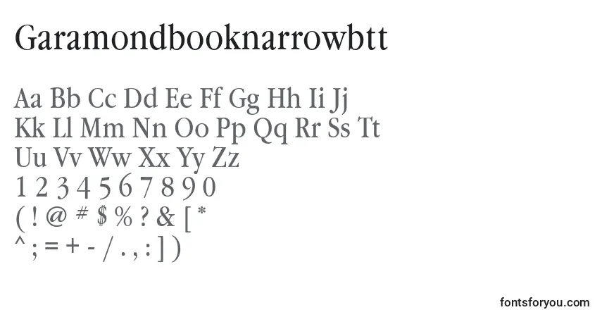 A fonte Garamondbooknarrowbtt – alfabeto, números, caracteres especiais