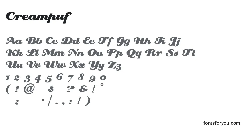 A fonte Creampuf – alfabeto, números, caracteres especiais
