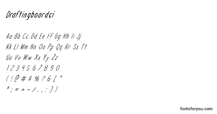 Czcionka Draftingboardci – alfabet, cyfry, specjalne znaki