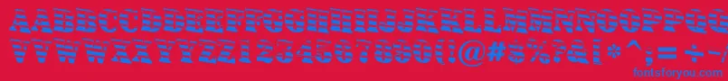 Signboardtitulgrddn-Schriftart – Blaue Schriften auf rotem Hintergrund