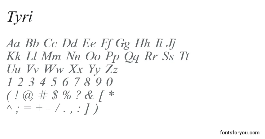 Schriftart Tyri – Alphabet, Zahlen, spezielle Symbole