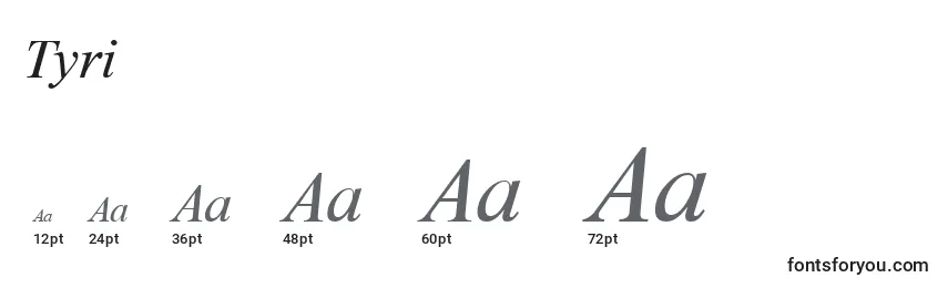 Размеры шрифта Tyri