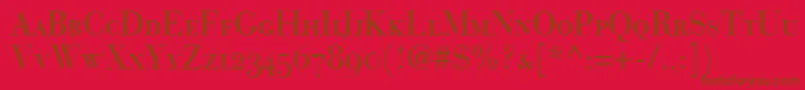 Weitere Informationen zur BodoniRecutOldstyleSsiSmallCaps-Schriftart BodoniRecutOldstyleSsiSmallCaps-Schriftart – Braune Schriften auf rotem Hintergrund