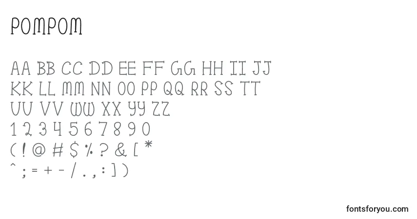 Schriftart Pompom – Alphabet, Zahlen, spezielle Symbole
