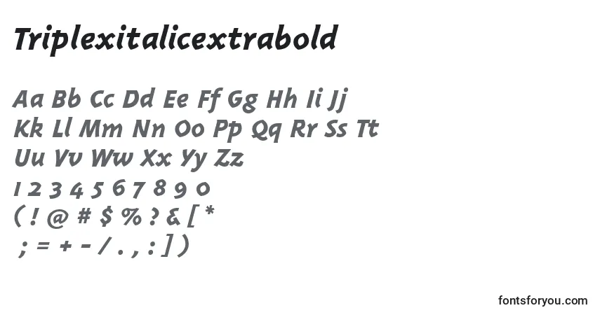 A fonte Triplexitalicextrabold – alfabeto, números, caracteres especiais