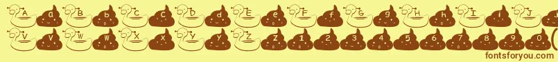 フォントOmaruFont – 茶色の文字が黄色の背景にあります。