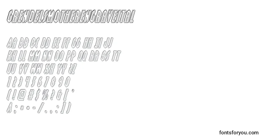 Czcionka Grendelsmotherengraveital – alfabet, cyfry, specjalne znaki