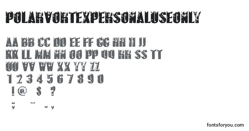 A fonte PolarVortexPersonalUseOnly – alfabeto, números, caracteres especiais