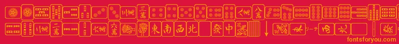 MahjongPlain-Schriftart – Orangefarbene Schriften auf rotem Hintergrund