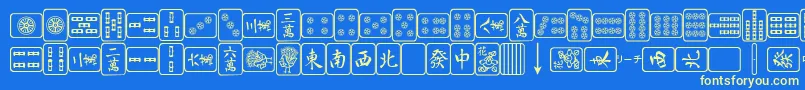 フォントMahjongPlain – 黄色の文字、青い背景