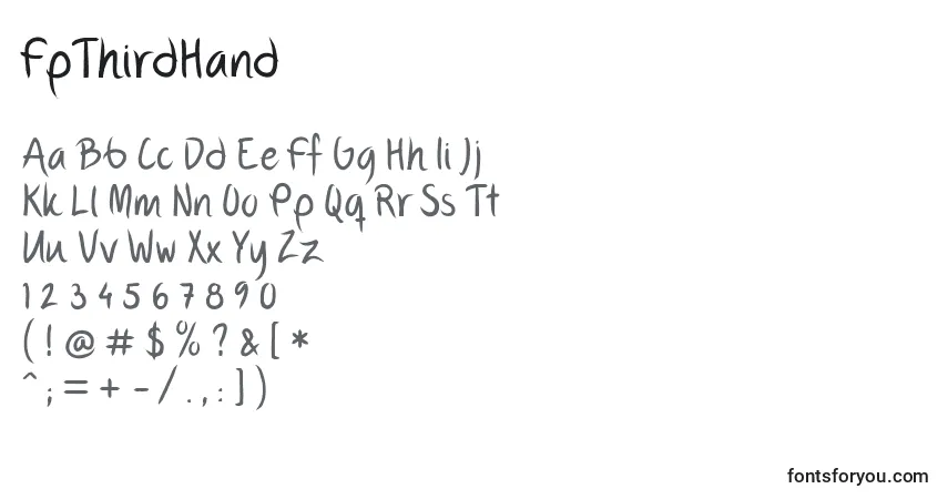 Czcionka FpThirdHand – alfabet, cyfry, specjalne znaki
