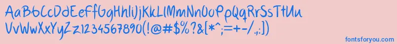 フォントFpThirdHand – ピンクの背景に青い文字