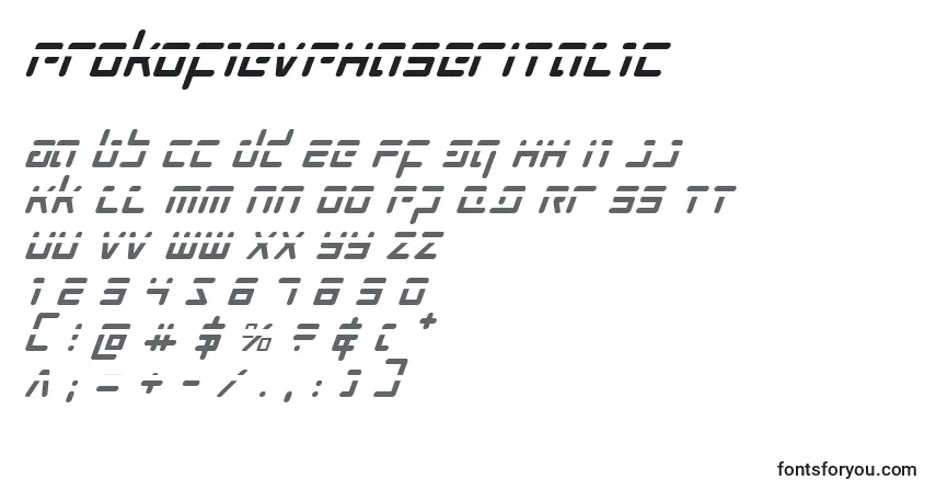ProkofievPhaserItalicフォント–アルファベット、数字、特殊文字