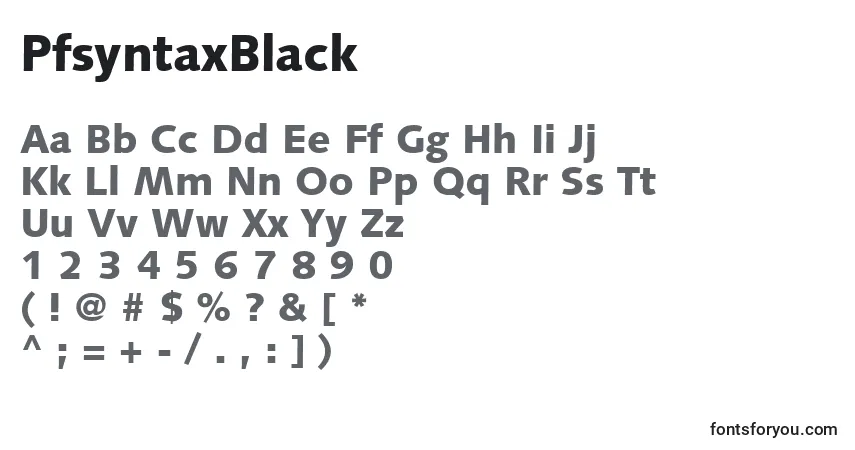 A fonte PfsyntaxBlack – alfabeto, números, caracteres especiais