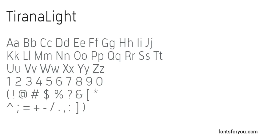 TiranaLight Font – alphabet, numbers, special characters