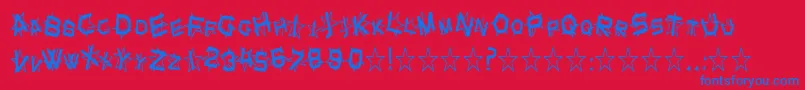 SfStarDustCondensed-Schriftart – Blaue Schriften auf rotem Hintergrund