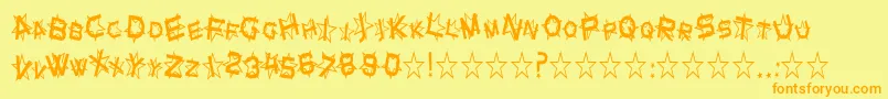 SfStarDustCondensed-fontti – oranssit fontit keltaisella taustalla