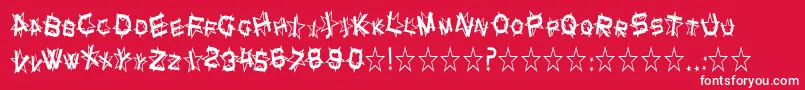 SfStarDustCondensed-Schriftart – Weiße Schriften auf rotem Hintergrund