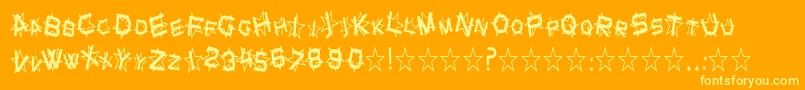 SfStarDustCondensed-Schriftart – Gelbe Schriften auf orangefarbenem Hintergrund