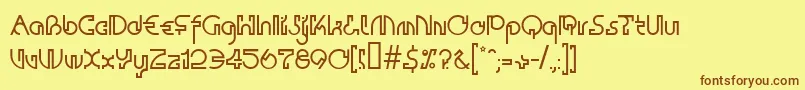 フォントContactall – 茶色の文字が黄色の背景にあります。