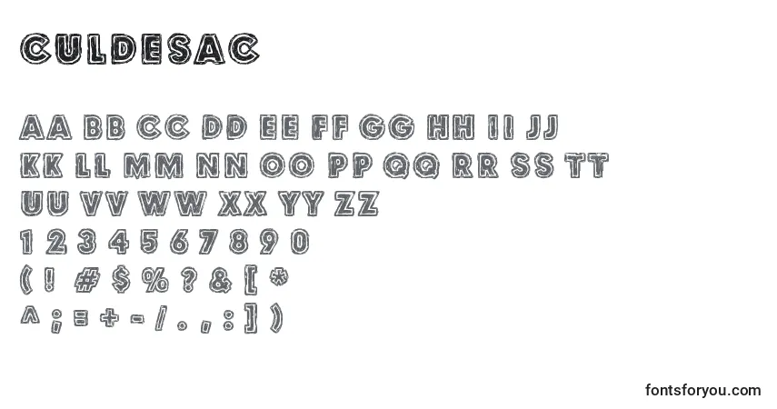 Schriftart Culdesac – Alphabet, Zahlen, spezielle Symbole