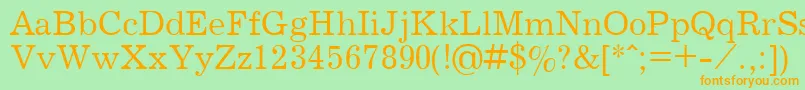 フォントJournalPlain.001.001 – オレンジの文字が緑の背景にあります。