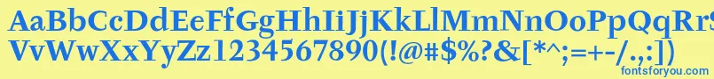 フォントTyfaItcOtBold – 青い文字が黄色の背景にあります。