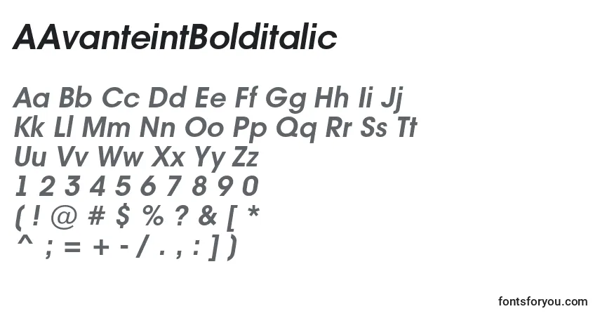 Fuente AAvanteintBolditalic - alfabeto, números, caracteres especiales
