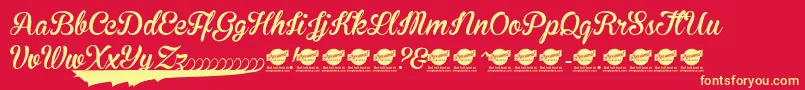 BrannbollNyPersonaluseonly Font – Yellow Fonts on Red Background