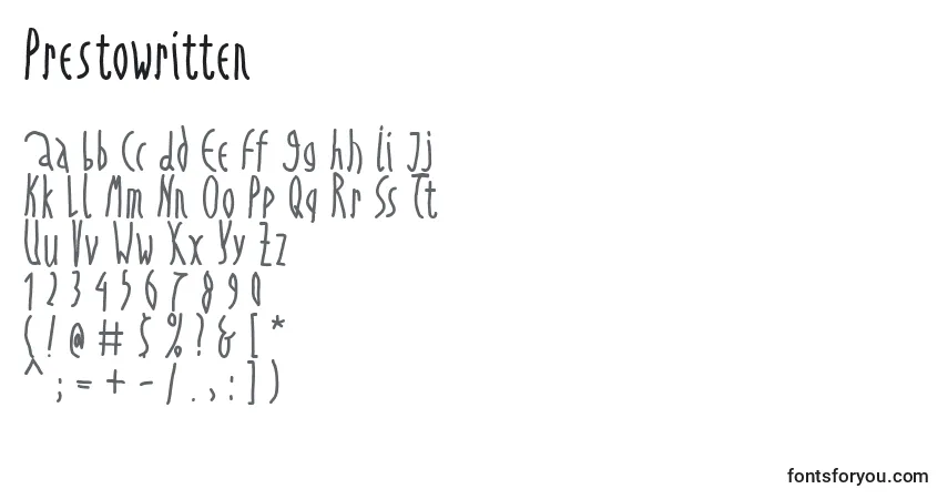 A fonte Prestowritten – alfabeto, números, caracteres especiais