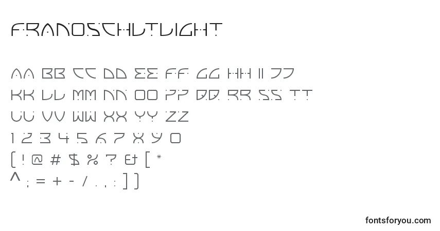 Czcionka FranoschLtLight – alfabet, cyfry, specjalne znaki