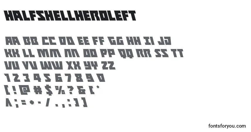 A fonte Halfshellheroleft – alfabeto, números, caracteres especiais