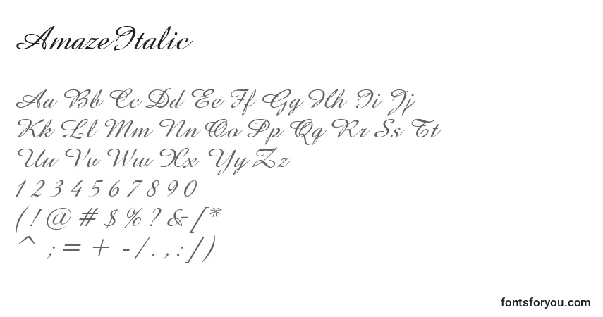 Шрифт AmazeItalic – алфавит, цифры, специальные символы