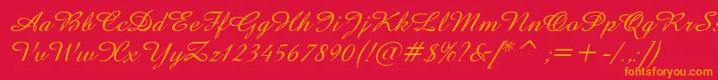 Fonte AmazeItalic – fontes laranjas em um fundo vermelho