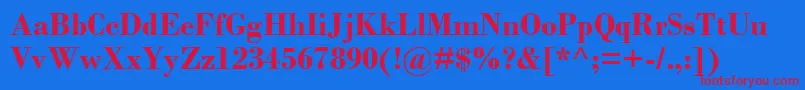 BodoniMtРџРѕР»СѓР¶РёСЂРЅС‹Р№-Schriftart – Rote Schriften auf blauem Hintergrund